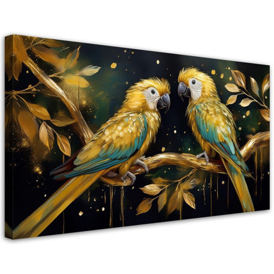 Lærredsbillede Feeby 80x40 cm Papegøjer Fugle Guld 1 stk.