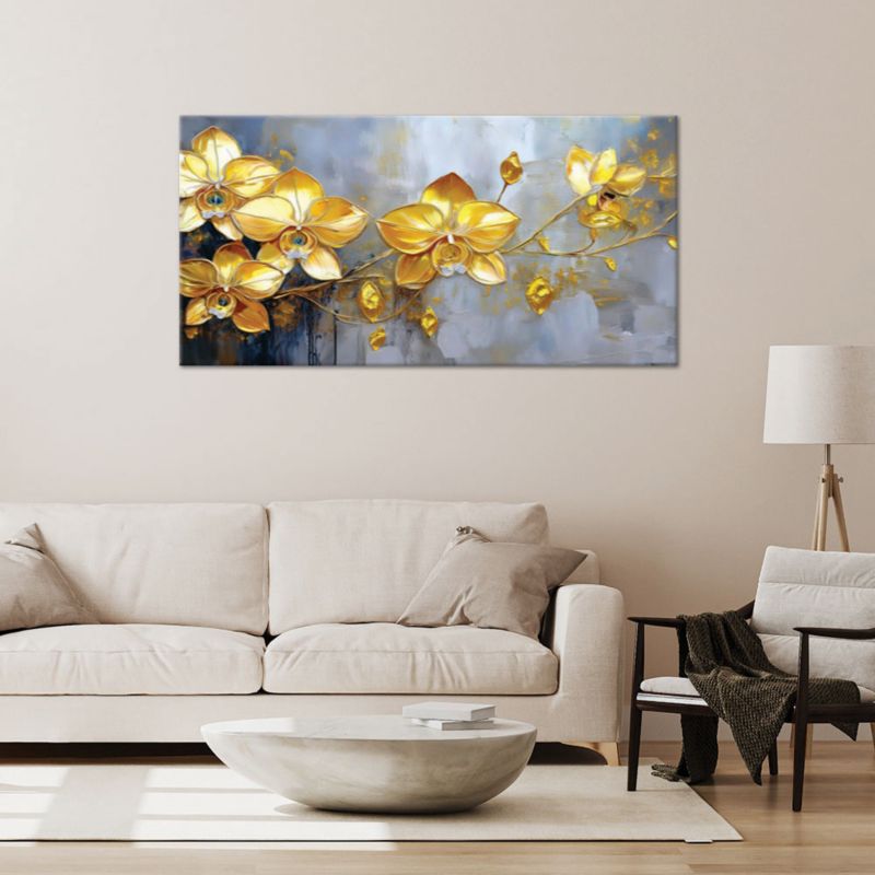 Lærredsbillede Feeby 80x40 cm Guldorkideer Blomster Glamour 1 stk.