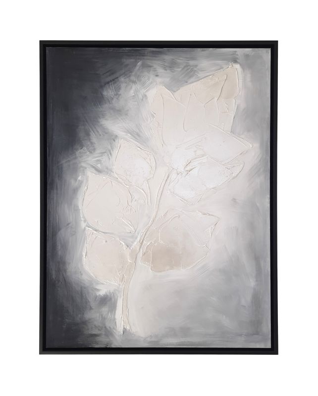 Håndmalet lærredsbillede med plante-motiv 60x80 cm indrammet i Frames Factory ramme 1 stk.