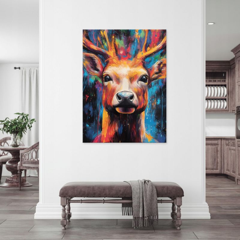 Vægdekoration på lærred WALLARENA 100 x 70 cm til soveværelse, stue og køkken – abstrakt hjort, 1 stk.