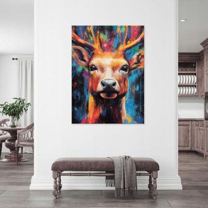 Vægdekoration på lærred WALLARENA 100 x 70 cm til soveværelse, stue og køkken – abstrakt hjort, 1 stk.