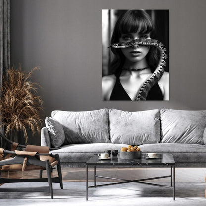 Lærredsbillede WALLARENA 100 x 70 cm til stue, soveværelse og køkken, sort-hvid kvinde, 1 stk.