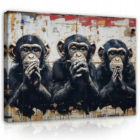 Vægmaleri på lærred WALLARENA 120x80 cm til stue, soveværelse og køkken – abstrakt Banksy-motiv, 1 stk.