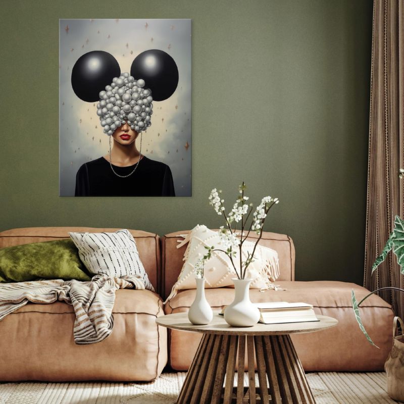 Vægmaleri på lærred WALLARENA 120x80 cm til stue, soveværelse og køkken – abstrakt kvinde i grå, 1 stk.