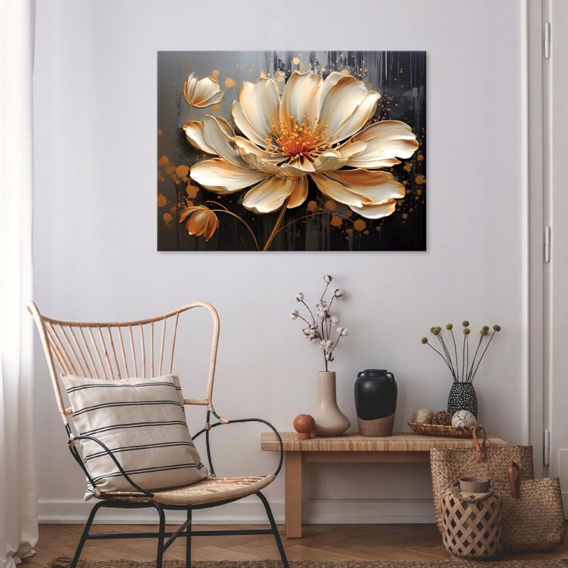 Vævet lærredsbillede WALLARENA 120x80 cm til soveværelse og stue, abstrakte blomster, 1 stk.