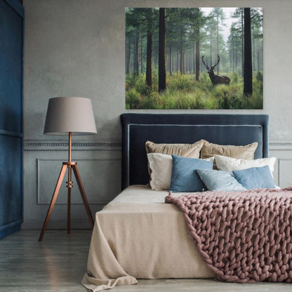 Vægmaleri på lærred WALLARENA 120x80 cm til soveværelse og stue - Hjort naturmotiv, 1 stk.