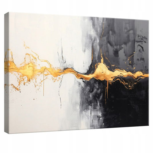 Vægmaleri på lærred WALLARENA 120x80 cm til soveværelse og stue i guld abstrakt, 1 stk.