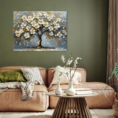 Vægmaleri på lærred WALLARENA 12x80 cm til stue, soveværelse, køkken - Livets træ med blomster, 1 stk.