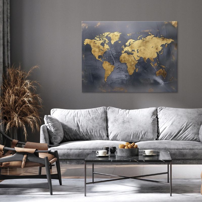 Vægmaleri på lærred WALLARENA 60 x 40 cm til stue, soveværelse og køkken – Verdenskort, 1 stk.