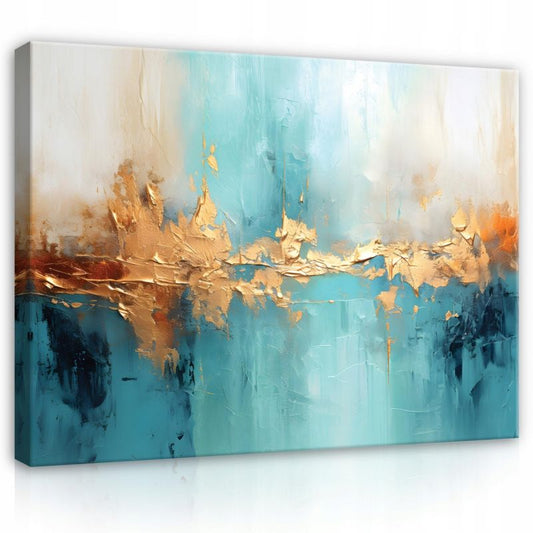 Canvasbillede WALLARENA 60 x 40 cm til soveværelse og stue abstrakt guld blå 1 stk.