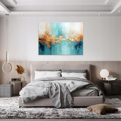 Canvasbillede WALLARENA 60 x 40 cm til soveværelse og stue abstrakt guld blå 1 stk.