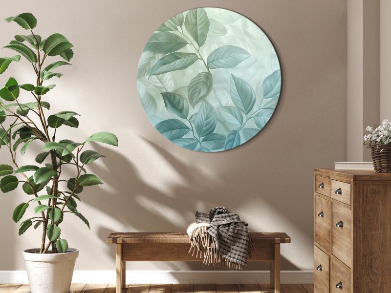 Ovalt billede Artgeist Store blade 80 x 80 cm italiensk lærred 1 stk