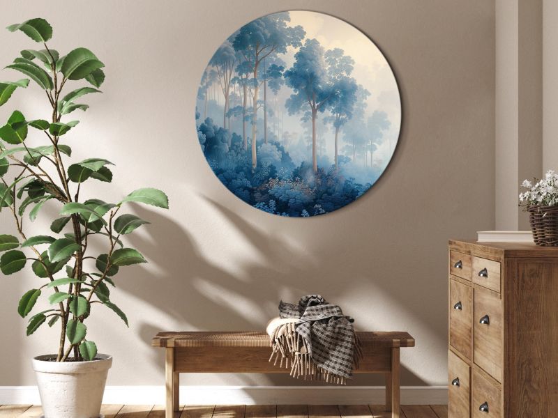 Ovalt billede Artgeist Landskab med træer 80 x 80 cm italiensk lærred 1 stk