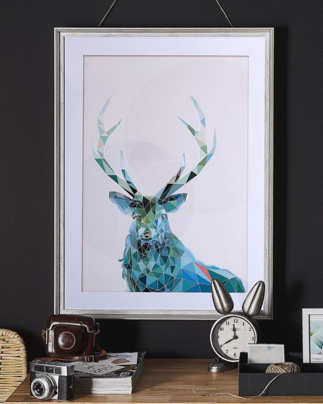 Kayes rektangulært maleri i ramme 60 x 80 cm med dyremotiv i blå nuancer, 1 stk.