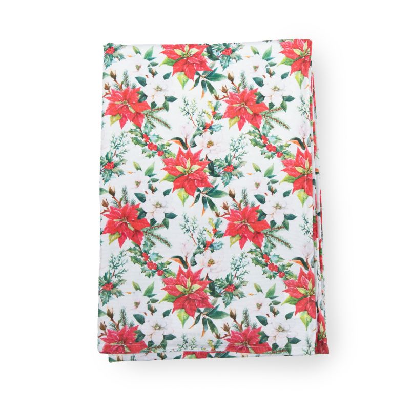 Juledug med blomster 140 x 200 cm hvid