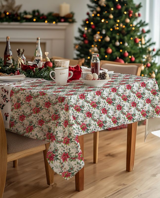 Juledug med blomster 140 x 200 cm hvid