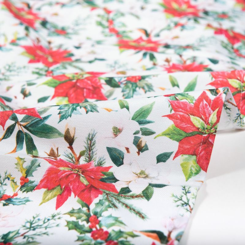 Juledug med blomster 140 x 200 cm hvid