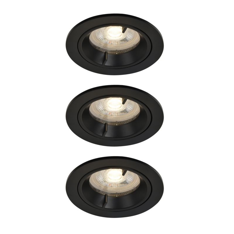 GoodHome Caius indbygningsspot 345 lm IP44 4000 K sort 3 stk.