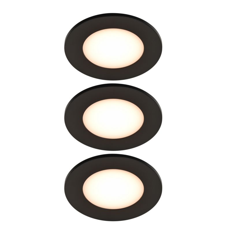 GoodHome Leavitt indbygningsspot 300 lm IP44 2700 K sort 3 stk.