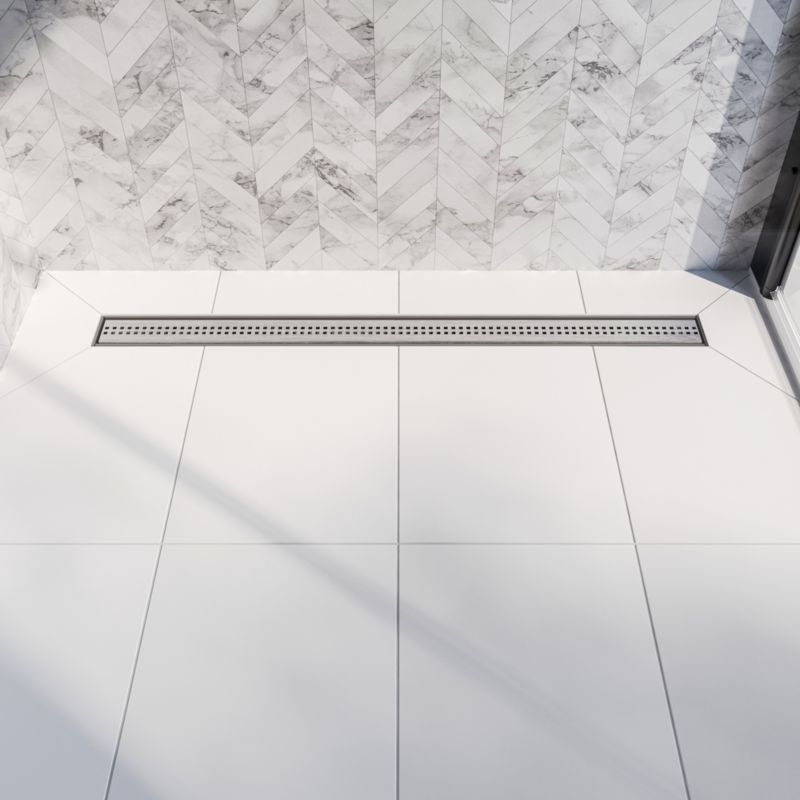 Vogi ABS lineært afløb med Cube kvadratrist til flisebelægning 90 cm grå 1 stk.