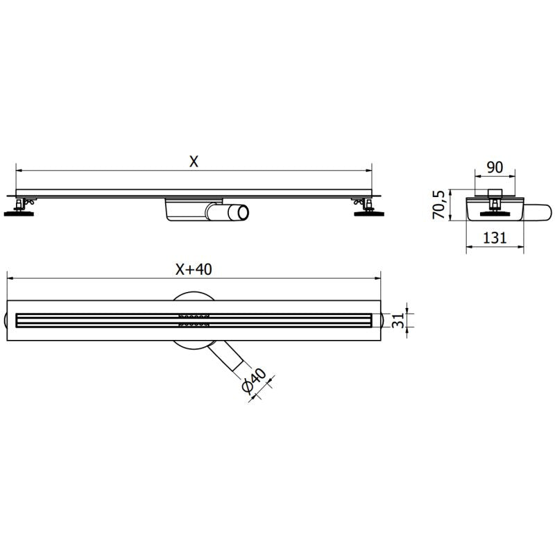 Mexen Flat 360 sort lineært afløb 90 cm 1 stk.
