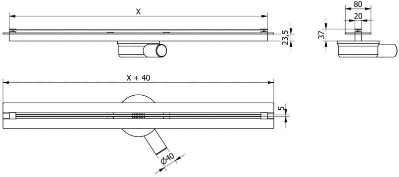 Mexen Flat 360 Super Slim lineært gulvafløb sort 180 cm 1 stk
