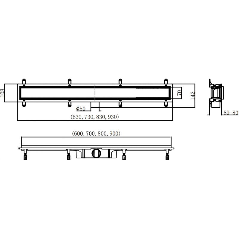 Mexen Flat lineært afløb i inox 70 cm, 1 stk.