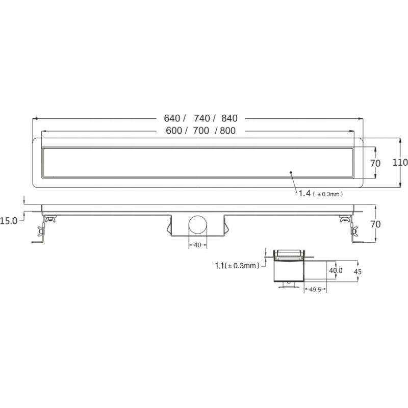 Line Steel Drain 60 cm lineært bruseafløb med kromdæksel, 1 stk.