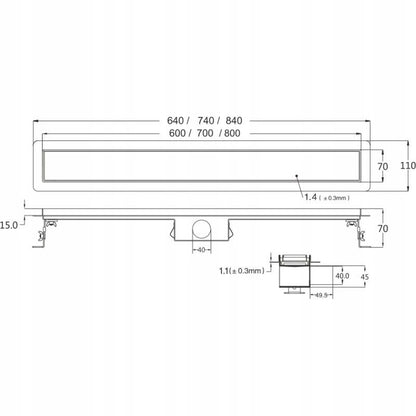 Line Steel Drain 60 cm lineært bruseafløb med kromdæksel, 1 stk.
