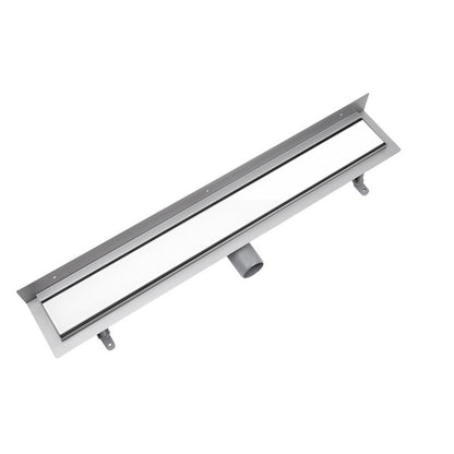 Vogi vægmonteret lineært afløb med hvidt glasrist 100 cm stål 1 stk.
