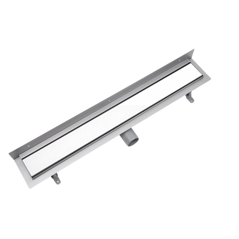 Vogi vægmonteret lineært afløb med hvidt glasrist 50 cm i rustfrit stål, 1 stk.