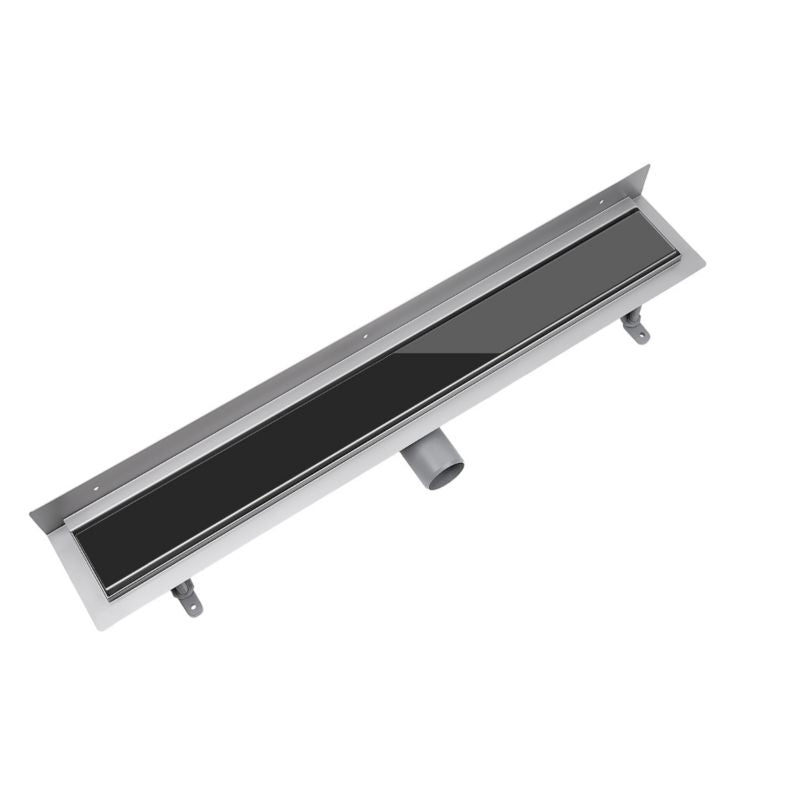 Væglinet lineært afløb Vogi med sort glasrist 60 cm i stål, 1 stk.