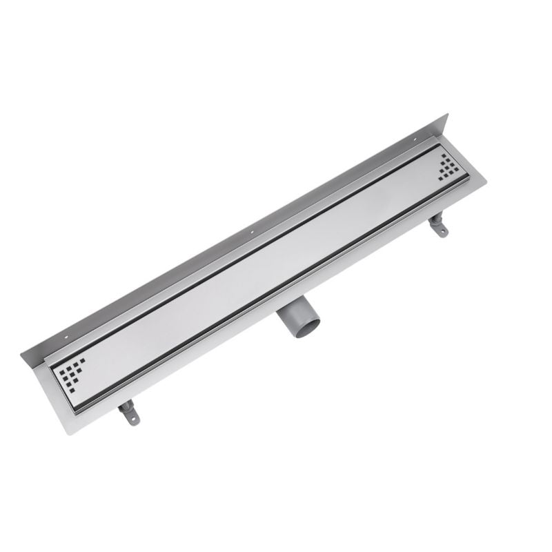 Vogi vægmonteret lineært afløb med Quadro firkantet rist 70 cm i rustfrit stål, 1 stk.