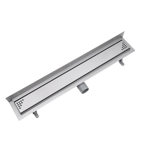 Vogi vægmonteret lineært afløb med Quadro firkantet rist 70 cm i rustfrit stål, 1 stk.