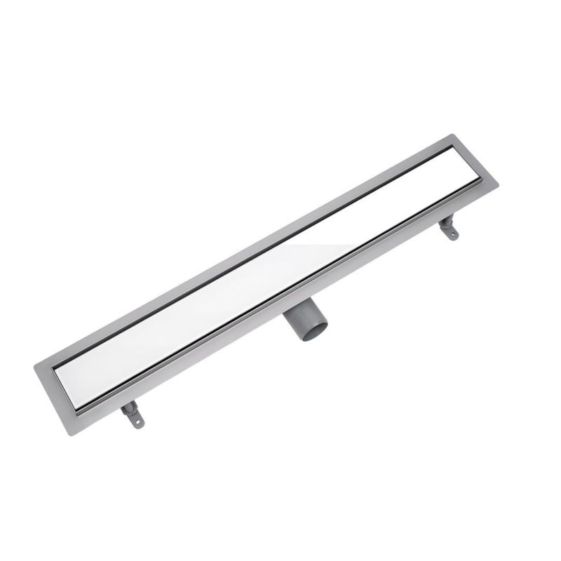 Vogi lineært afløb med hvidt glasrist 100 cm i rustfrit stål, 1 stk.