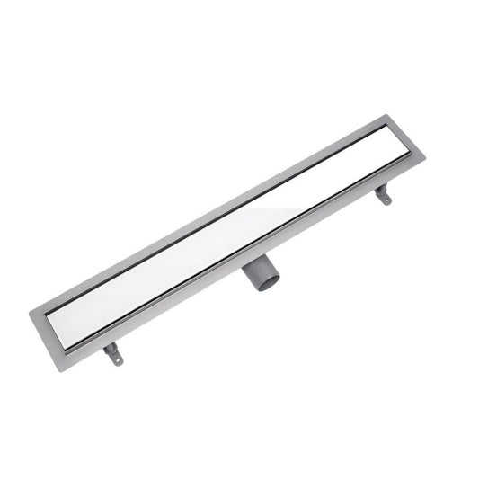 Vogi lineært afløb med hvidt glasrist 100 cm i rustfrit stål, 1 stk.