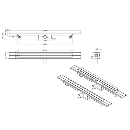 AVANGARDE bruseafløb 80 cm sort 1 stk.