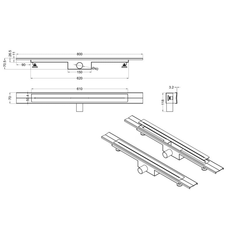Avangarde BVT 80 cm bruseafløb i satin, 1 stk.