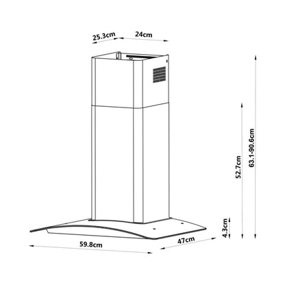 GoodHome Linksense Curv 60 cm køkkenemhætte i glas