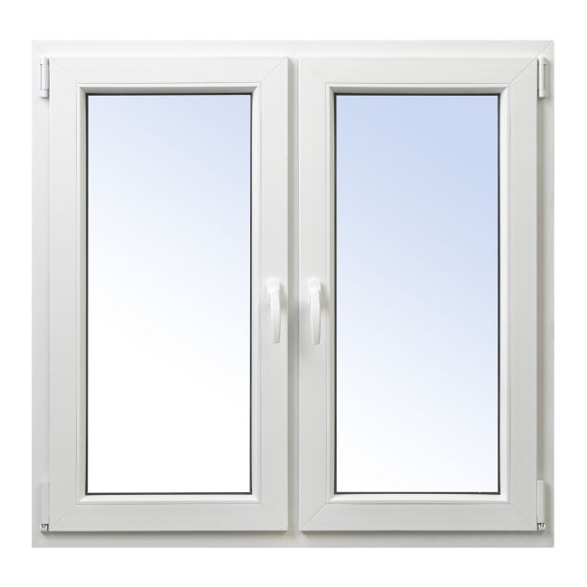 PVC-vindue med sidehængt og topstyret åbning, dobbeltrude, 1165 x 1135 mm, symmetrisk, hvid