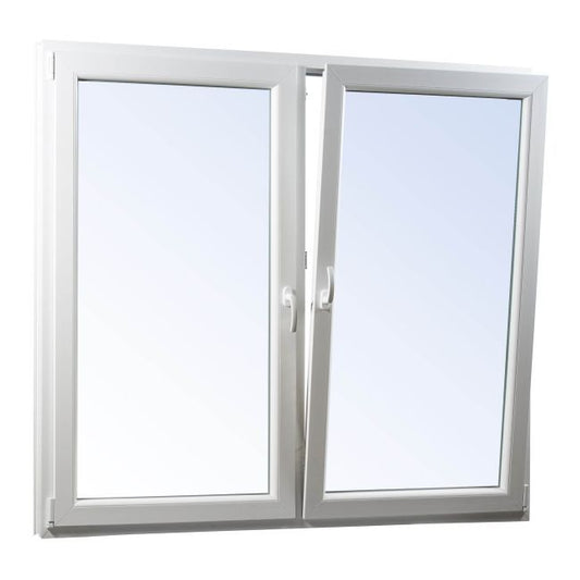 Symmetrisk hvid PVC-vindue med trelagsglas, dreje- og dreje-kipfunktion, 1165 x 1135 mm
