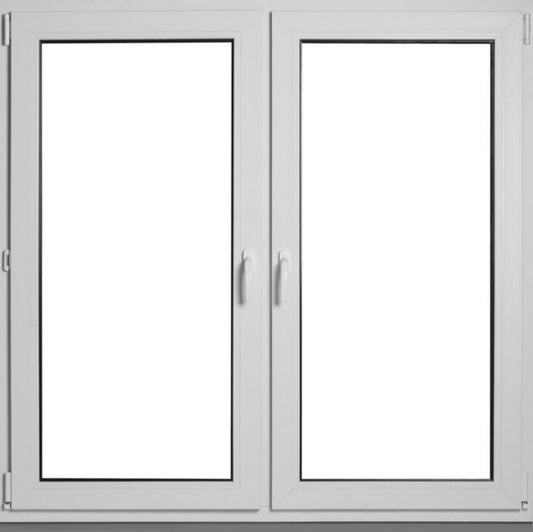 PVC-vindue med fast og sidehængt åbning, 3-lags glas, 1465 x 1435 mm, symmetrisk hvidt
