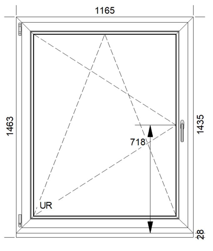 PVC-vindue med to-lags glas, vippe- og sidehængt, 1165 x 1435 mm, venstrehængt, hvid