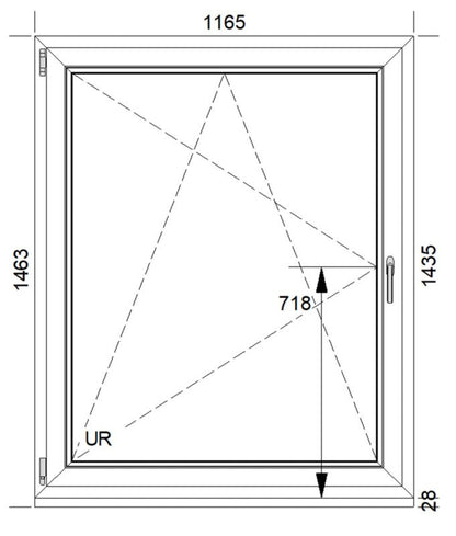 PVC-vindue med to-lags glas, vippe- og sidehængt, 1165 x 1435 mm, venstrehængt, hvid