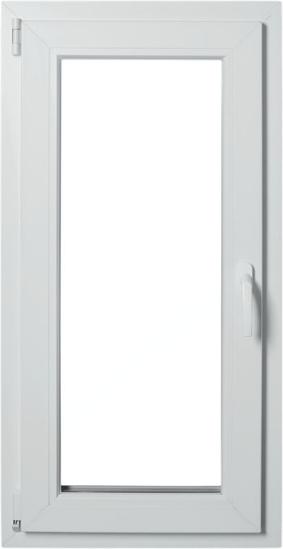 Hvidt venstre PVC-vindue med tolags energiglas, vippe- og drejefunktion, 565 x 1135 mm