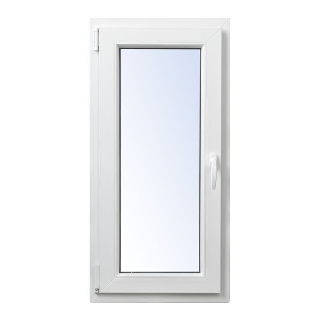 Hvidt venstre PVC-vindue med tolags energiglas, vippe- og drejefunktion, 565 x 1135 mm