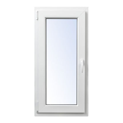 Hvidt venstre PVC-vindue med tolags energiglas, vippe- og drejefunktion, 565 x 1135 mm