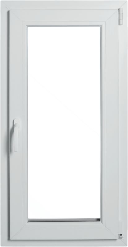 Hvid højre PVC-vindue med tolagsglas, vippe- og drejefunktion, 565 x 1135 mm
