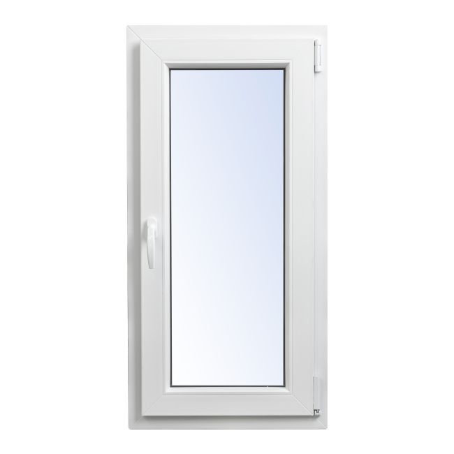 Hvid højre PVC-vindue med tolagsglas, vippe- og drejefunktion, 565 x 1135 mm