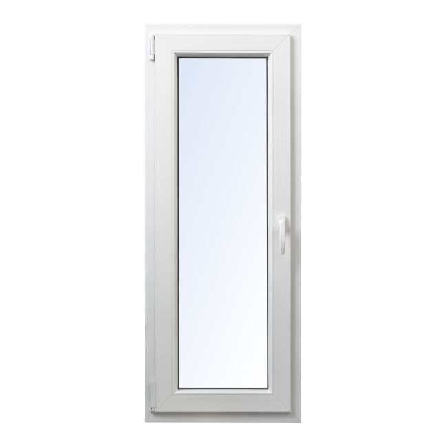 Hvidt PVC-vindue med tolagsglas, vendbart og drejeligt, 565 x 1435 mm, venstre